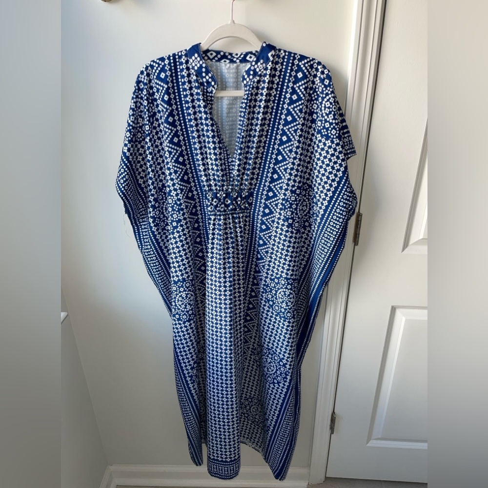 Blue/white maxi coverup OS